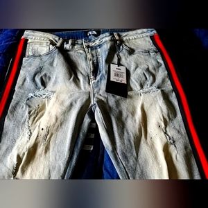 Mens Size 40 Jeans light Blue with Red an Black on sides